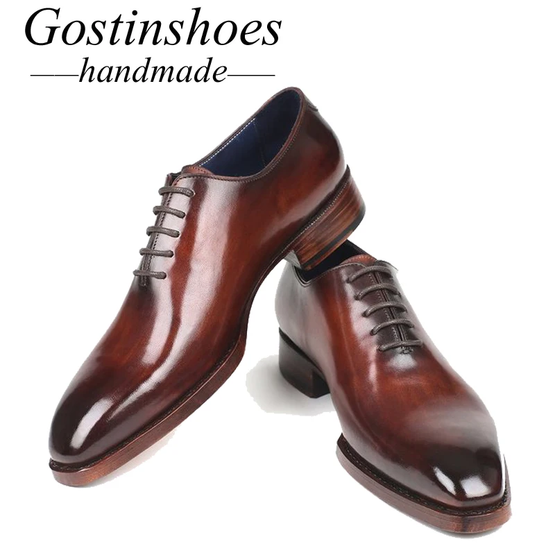 GOSTINSHOES/Мужская обувь ручной работы Goodyear; коричневые оксфорды из натуральной кожи, Раскрашенные вручную, на шнуровке; SCZ020