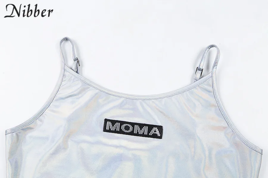 Nibber весенние модные блестящие серебряные укороченные топы camisole женские новые футболки с короткими рукавами женские повседневные Клубные праздничные безрукавки