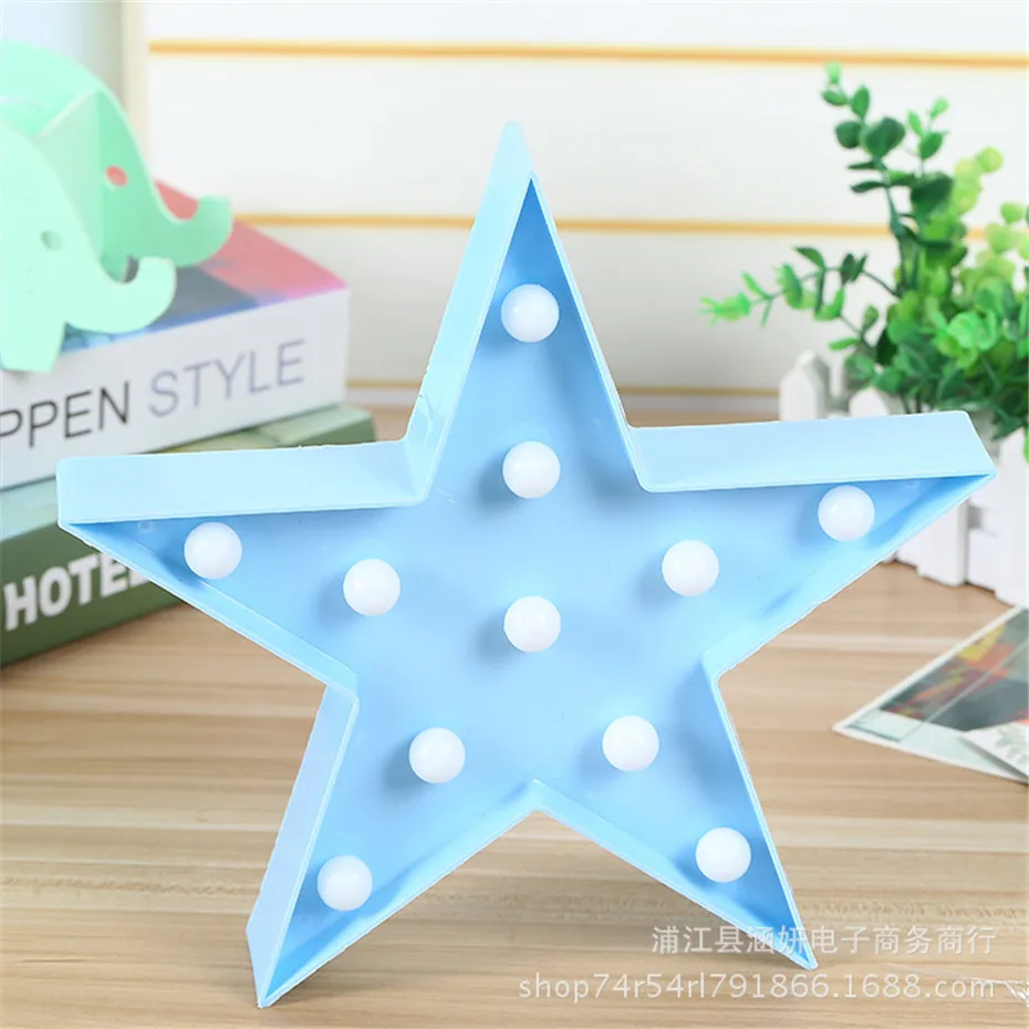 Blue star Детский подарок, звездная луна, светодиодный светильник, ночник на батарейках, милая игрушка для маленьких детей, декоративная лампа для спальни, внутреннее освещение, 3D - Испускаемый цвет: Blue star