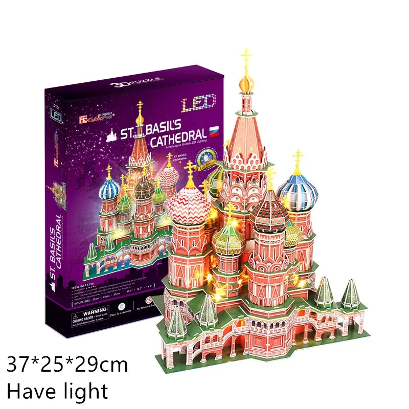 Have Original Box Классический пазл, голосовое управление, светодиодный, Россия, Собор Василия Блаженного, кирпичный, игрушечные масштабные модели, наборы, строительная бумага - Цвет: Have Original Box