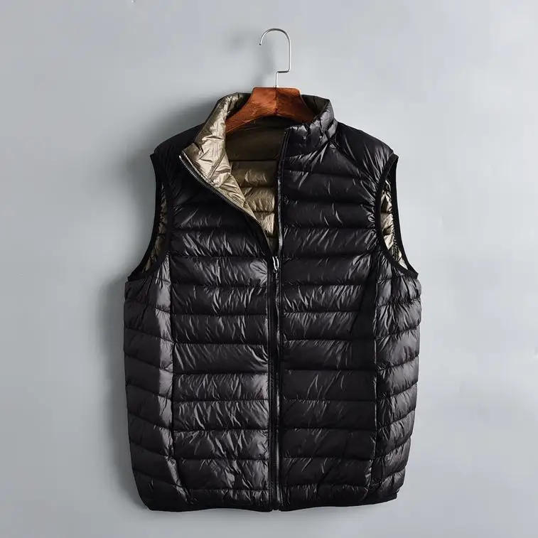 Black and Army Новая осенне-зимняя Двусторонняя куртка без рукавов Мужская зимняя Ультралегкая белая пуховая жилетка двусторонний ветрозащитный Теплый жилет - Цвет: Black and Army