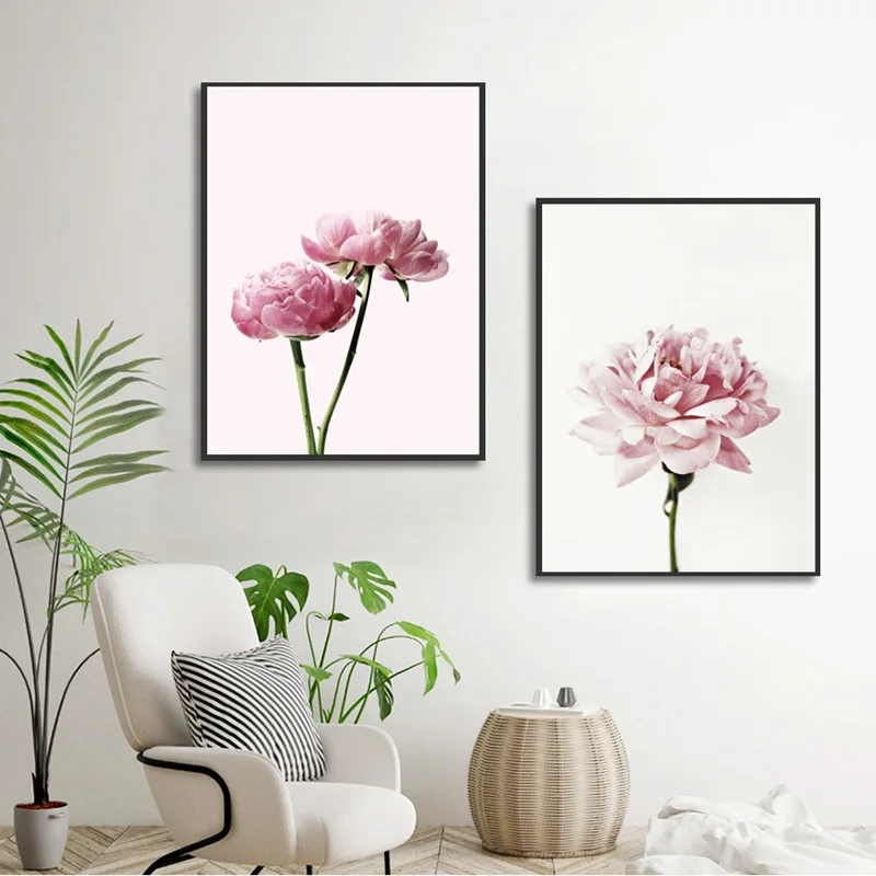 Картина на холсте с изображением розового пиона скандинавский постер для