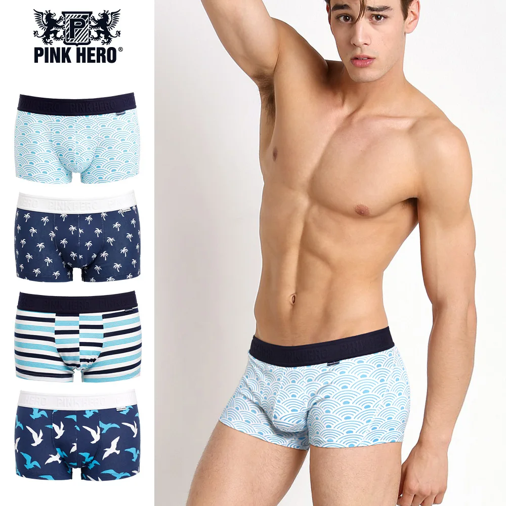 2017 Boxer Shorts Pink Hero Male Underwear Men boxers Fashion Print Designer Plain Classic Cotton panties Brand Clothing blue | Мужская