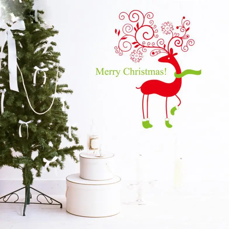 

New Hot Fawn Merry Christmas Wall Stickers Home Decor European And American Wholesale Waterproof Removable
