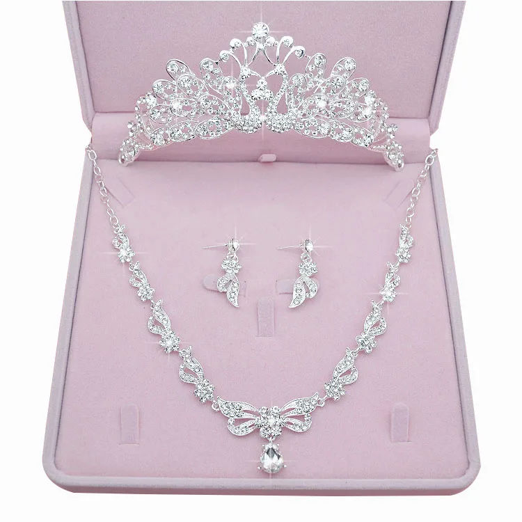 Continental branco brincos colar de strass coroa noiva ТРЕС pedaco do vestido casamento nupциальные joias cabelo com