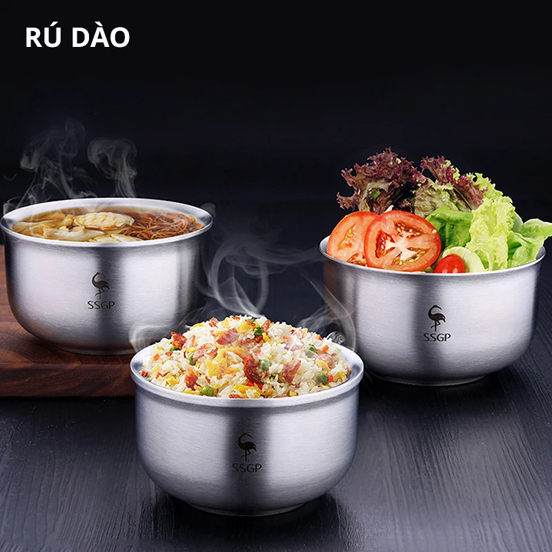 RUDAO Deep thickening 304 stainless steel bowl set double layer heat insulation anti scalding and dropping rice baby | Дом и сад
