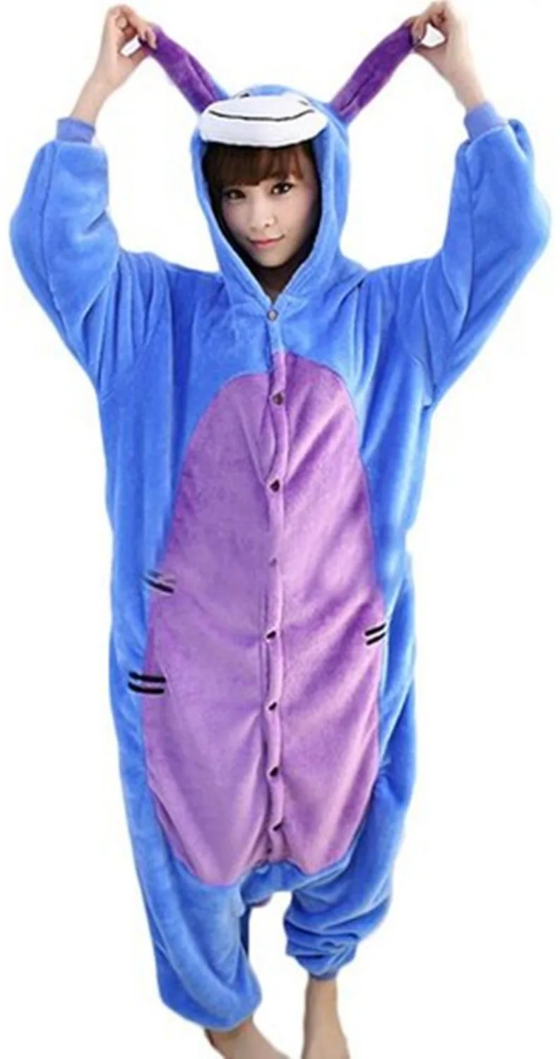Eeyore Ослик один предмет пижама костюмы для взрослых фланелевые Мультяшные