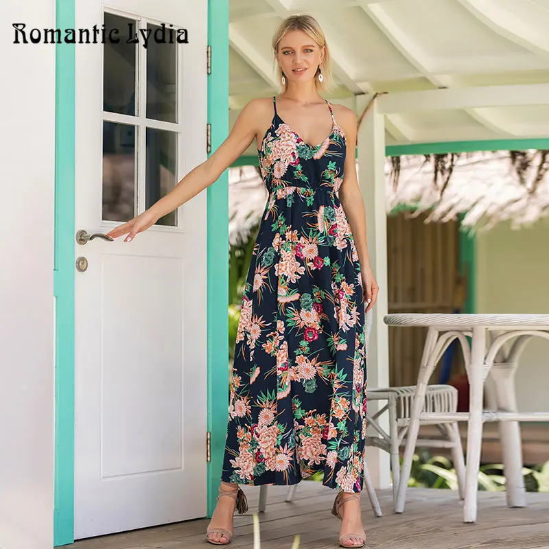 Тропический спагетти ремень платье пляж Винтаж Boho платья макси богемный