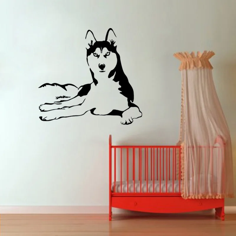 Веселая Милая Наклейка на стену Husky Dog для детской комнаты домашнее украшение