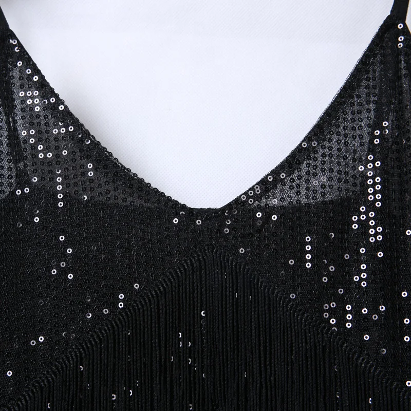 BLINGSTORY Sexy Strap V-neck Sequin Dresses Woman Party Night Tassel Summer Club Wear Flapper Elegant Dress Vestidos De Verano | Женская