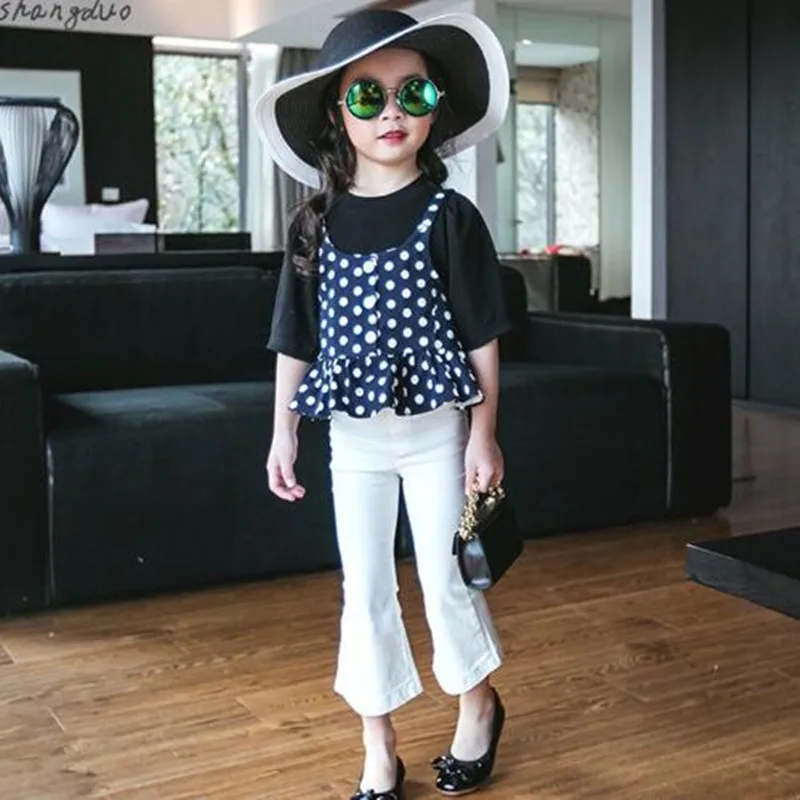 Детские облегающие леггинсы до щиколотки для девочек черные белые брюки-клеш