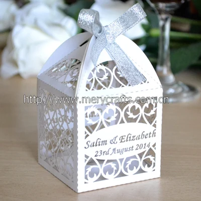 

100pcs/lot customized laser cut pearl white favor box