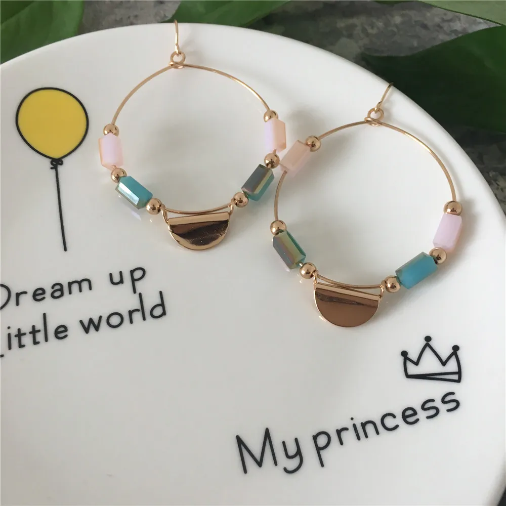 GIRLY GOLD COLOR PLATING PINK BLUE CUBIC BEAD DROP EARRINGS FOR WOMEN | Украшения и аксессуары