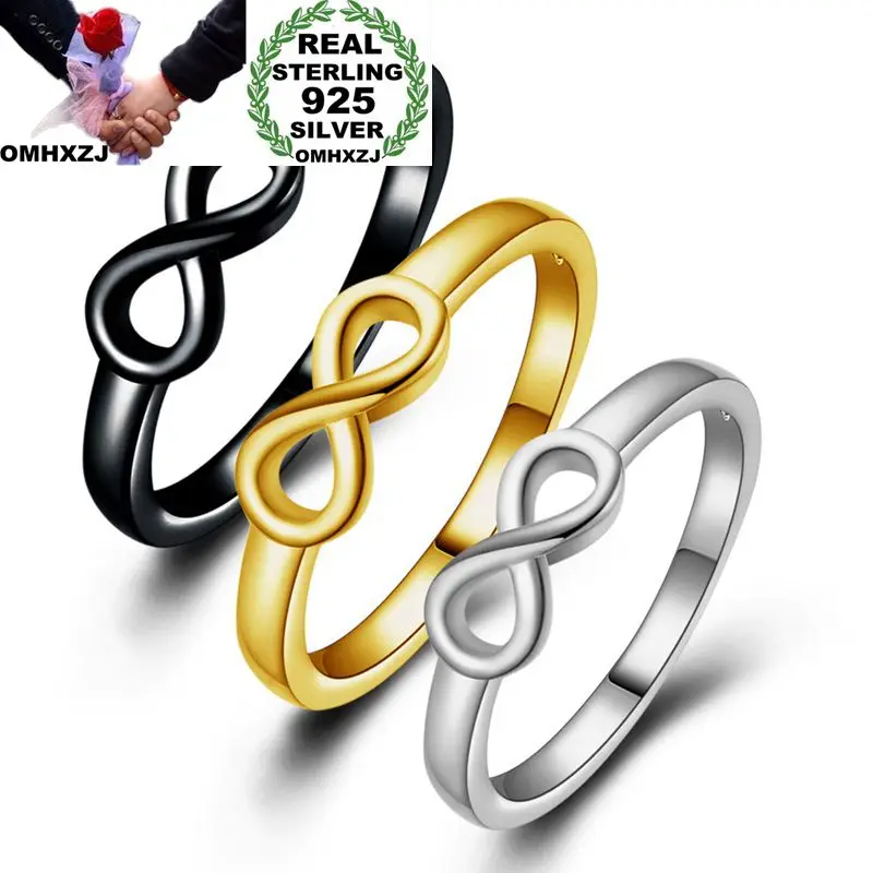 

OMHXZJ Wholesale Personality Fashion OL Woman Girl Party Gift Hollow 8 925 Sterling Silver 18KT Black Yellow Gold Ring RN223