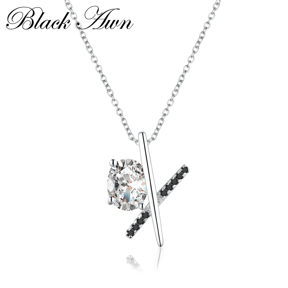 Ожерелье женское из серебра 925 пробы с черно белыми камнями|fine jewelry|pendant necklacependant