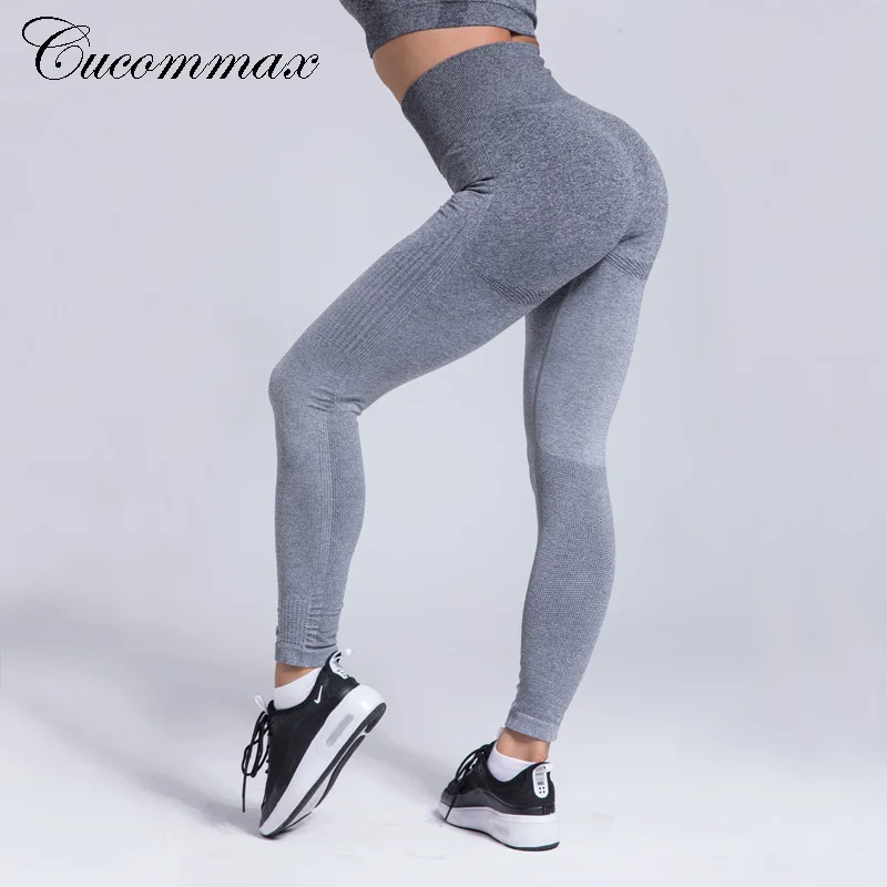 Cucommax Высокая талия Бесшовные штаны для йоги пуш ап Леггинсы Спортивные женские