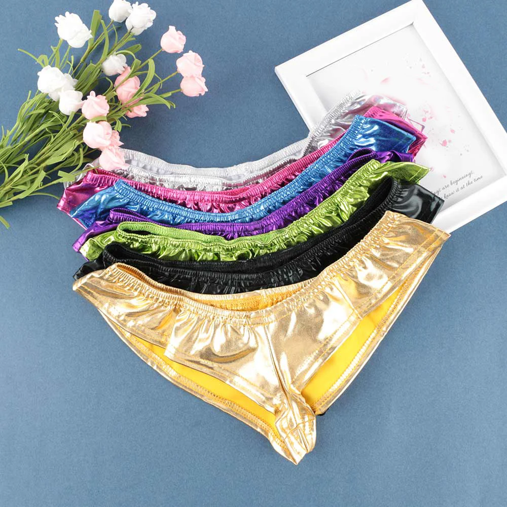 

Блестящие кожаные шорты, стринги, трусики-стринги, Женские сексуальные стринги, яркие Соблазнительные бесшовные трусики, бикини, шорты