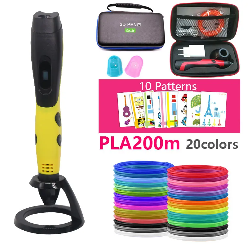 1.Yellow pen add PLA USB 3D ручка плюс с безопасной нитью 1,75 мм подарок на Рождество/День рождения с красивой кожаной сумкой подходит для создания семьи - Цвет: 1.Yellow pen add PLA