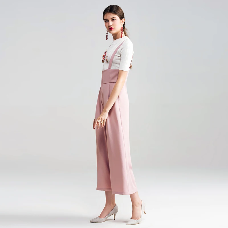 Женский прямой комбинезон YIGELILA розовый повседневный на бретельках с открытой