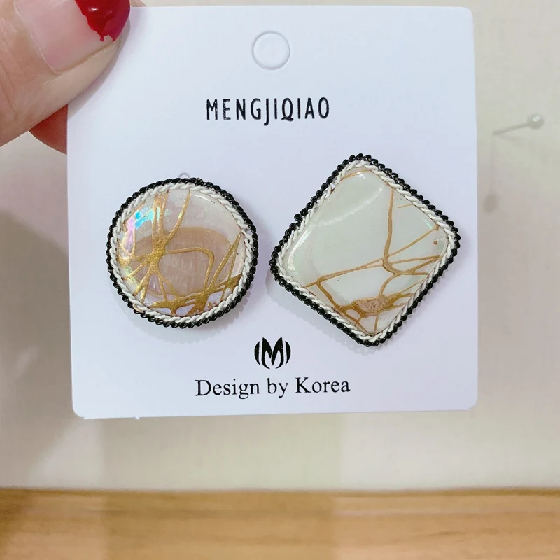 MENGJIQIAO новые массивные акриловые круглые квадратные большие серьги для женщин Bijoux винтажные геометрические свисающие серьги Mujer Moda - Окраска металла: white stud earrings