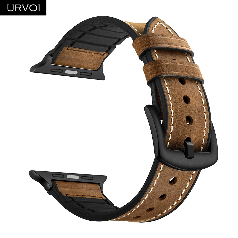 Ремешок URVOI для apple watch series 5 4 3 2 1 кожаный ремешок силиконовая задняя часть iwatch