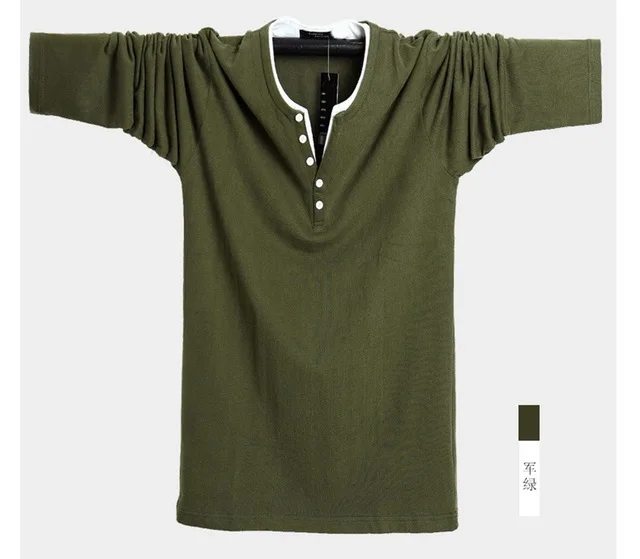 picture color Мужская футболка 8XL с длинными рукавами большого размера Осенняя Повседневная футболка с пуговицами хлопок 6XL 7XL простая темно-синяя футболка с v-образным вырезом - Цвет: picture color