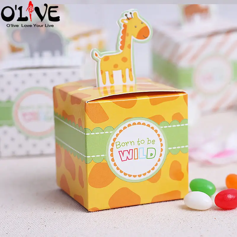 Giraffe 100 шт милые зверушки в подарок коробочки для сладостей бумажные Детские сувениры для вечеринки ко дню рождения Bonbonniere крестины сахара украшения детей - Цвет: Giraffe