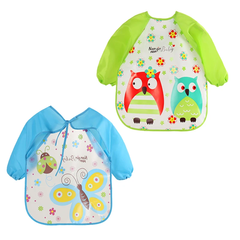 style3-2pc Милые детские нагрудники из 4 предметов, водонепроницаемый передник с длинными рукавами, детский слюнявчик, одежда для кормления, мягкая одежда для малышей, Детская куртка - Цвет: style3-2pc