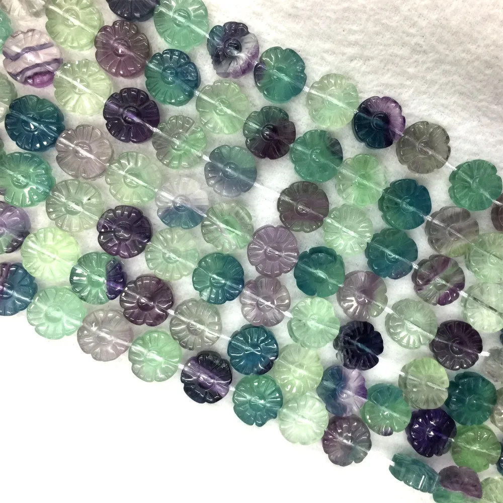 

High Quality Natural Lace Purple Blue Green Rainbow Lace Fluorite Stones Flower Floral Carving Necklace Bracelets Beads15" 05894