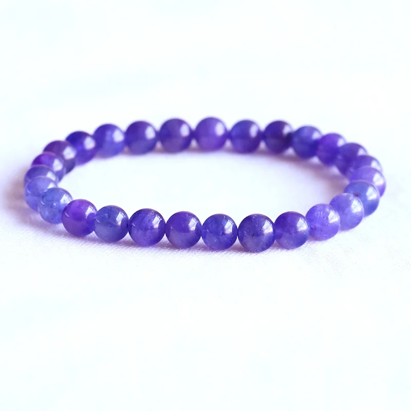 

AAA High Quality Natural Genuine Tanzania Clear Purple Blue Tanzanite Stretch Finish Bracelet Round beads 6.5mm 05077