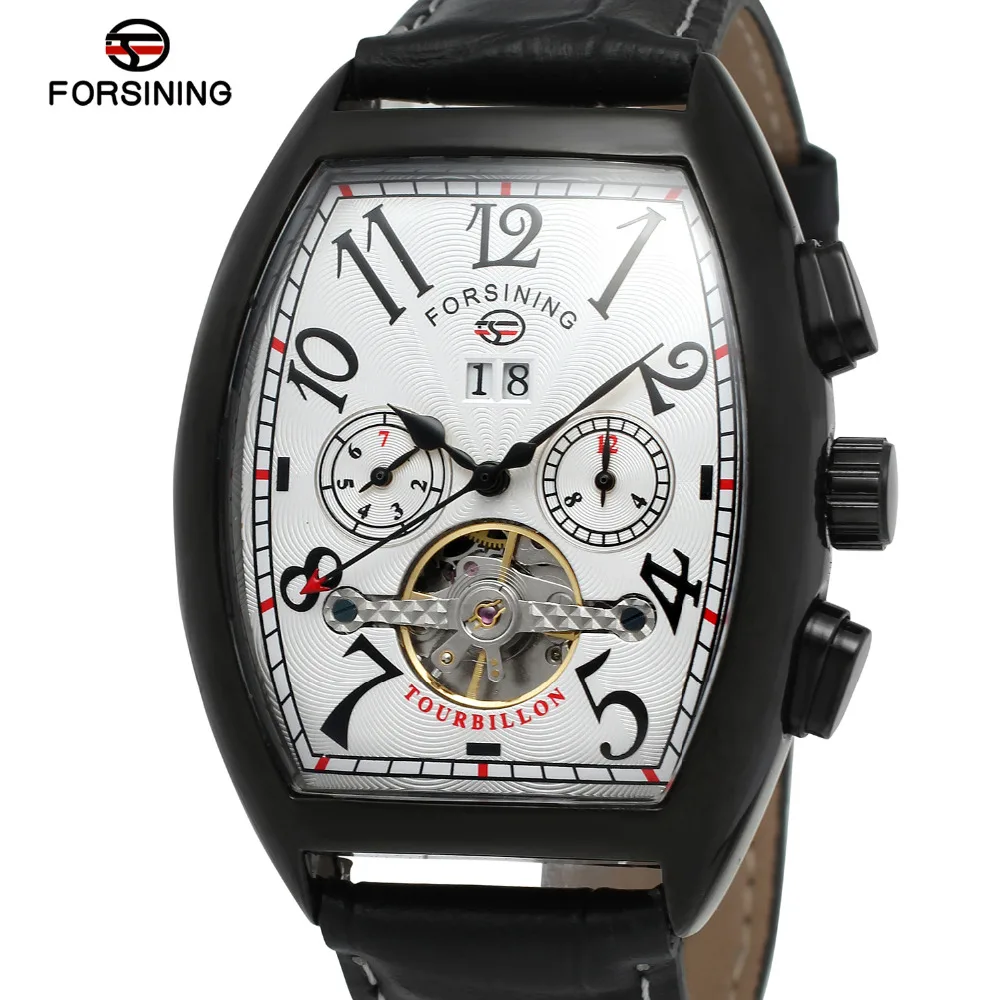 

Forsining Men's Watch High End Automatic Calendar Geniine Leather Strap Tourbillion New Arrival Wristwatch Color Black FSG9409M3