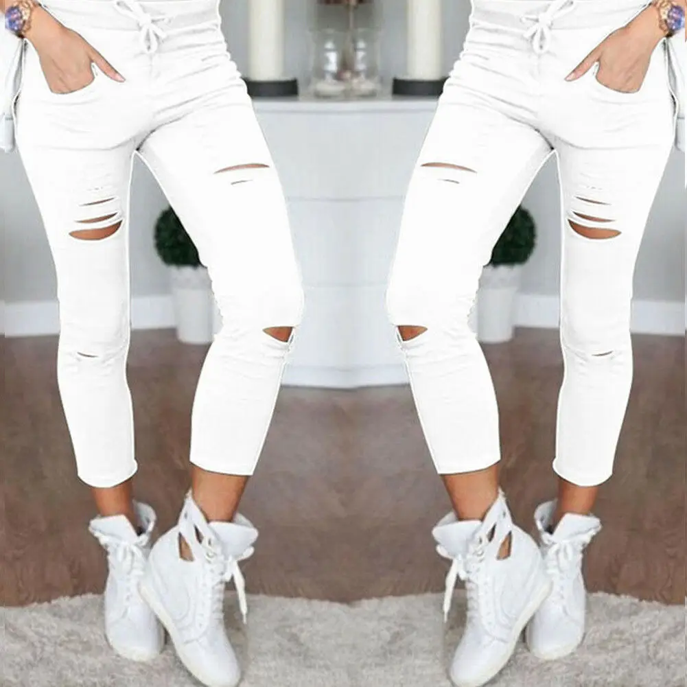 Брюки карго женские в уличном стиле повседневные джоггеры черные рваные