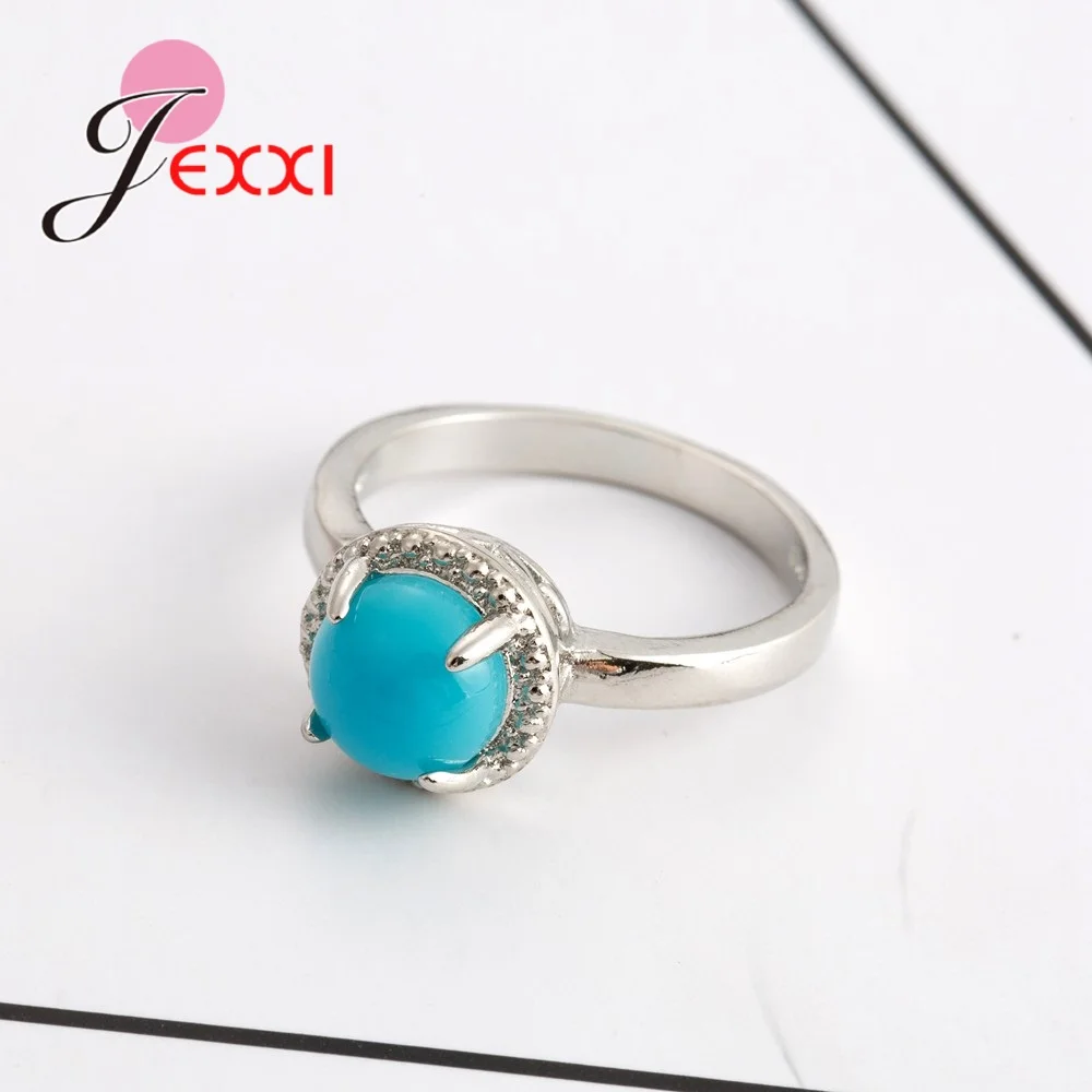 Классическое простое кольцо чистое 925 пробы серебро синие камни обручальное для