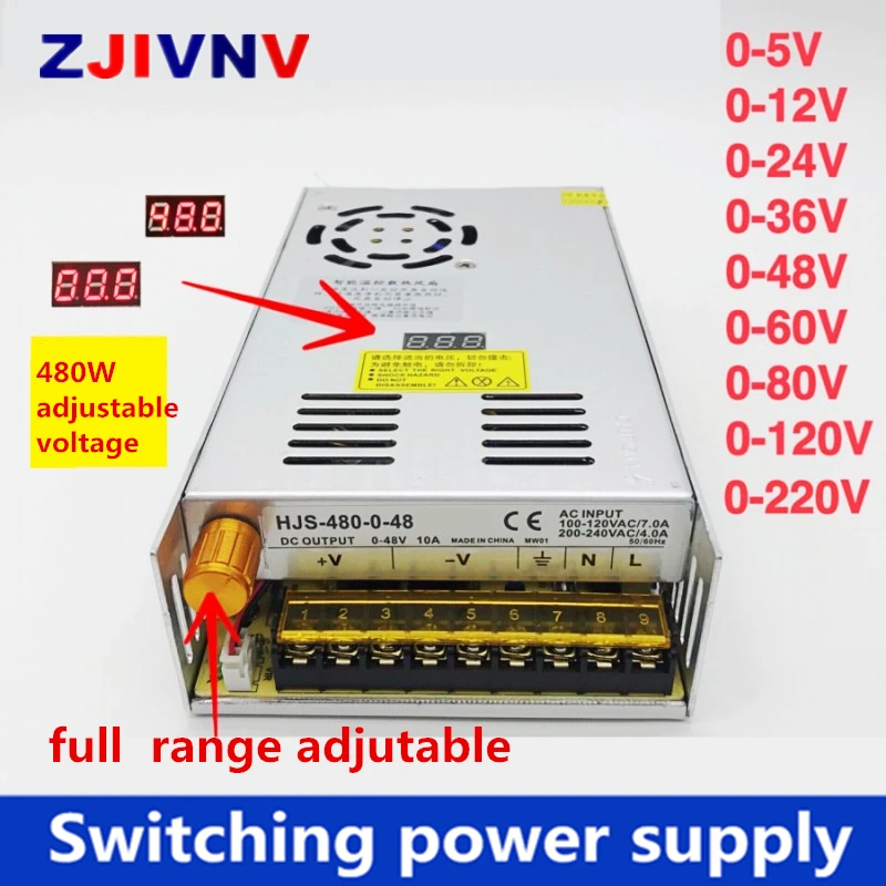 input AC 110/220V 480W output 0-5V 12V 24V 36V 48V 60v 80V 120v 160V 220v Adjustable DC voltage switching power supply