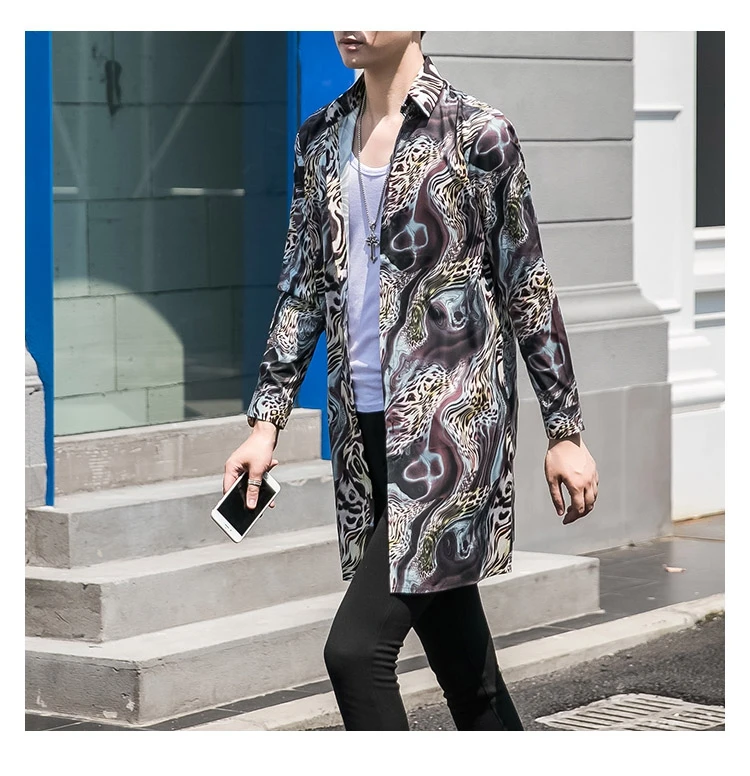 

Fashion Medium-length Single-breasted shirt New European American Fashionable jacket Leopard print medium length button coat