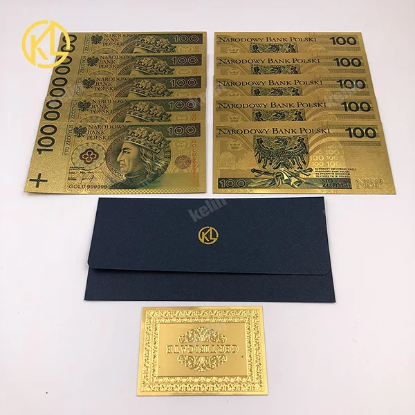 Горячие 10 xunised 1994 издание польская валюта спроектированная цветная 24 K позолоченная банкнота 500 PLN для банка сувенирный подарок - Цвет: colored 100PLN