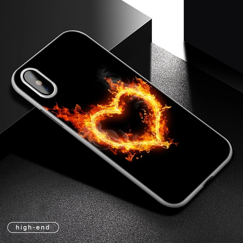 Мягкий чехол из ТПУ для iPhone 13 12 Mini 11 Pro XS Max XR X 8 7 6 Plus SE 2020 S с любовным сердцем на огне