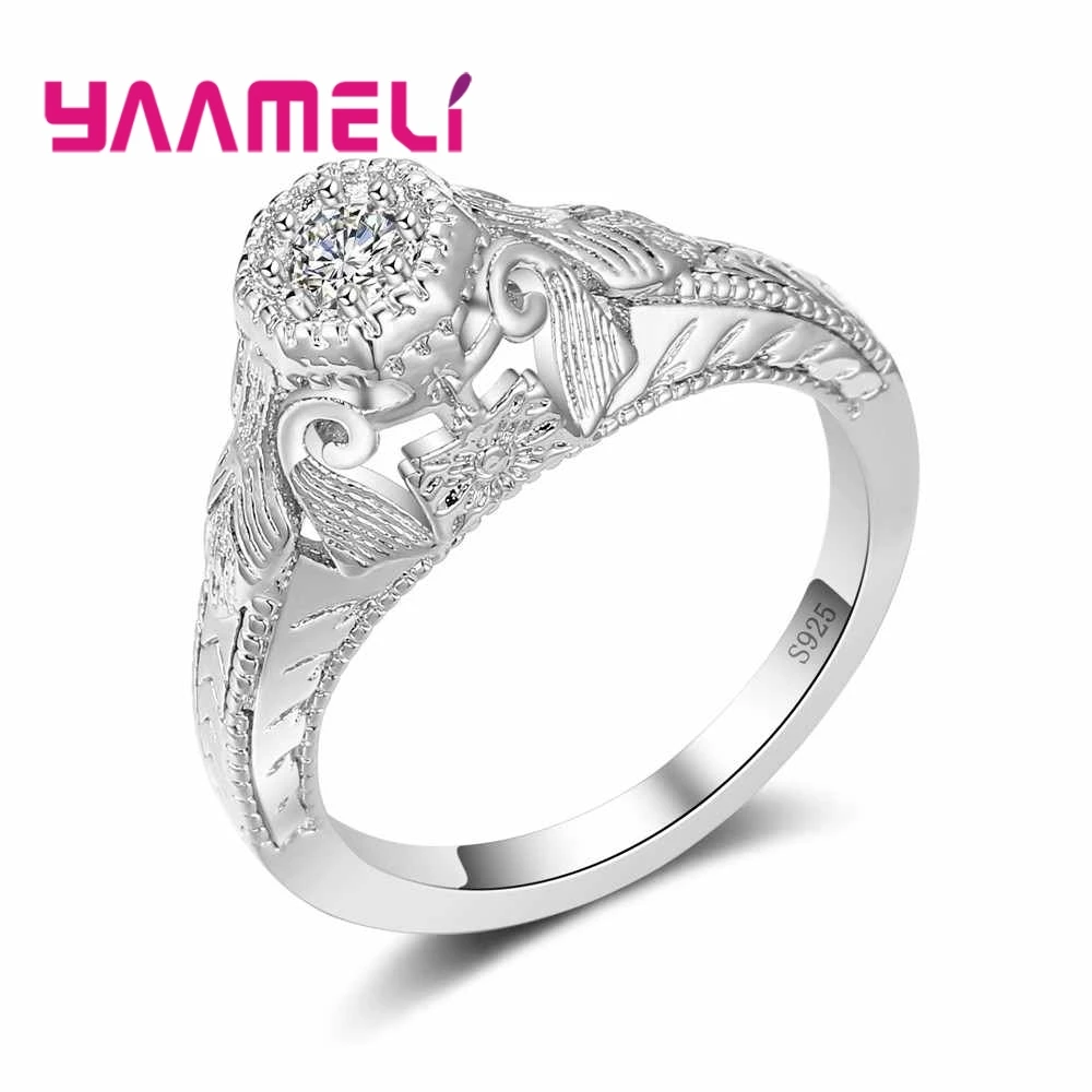 

Простые Кольца из стерлингового серебра 925 пробы для дам прозрачный белый кубический цирконий циркониевое блестящее кольцо для женщин дево...