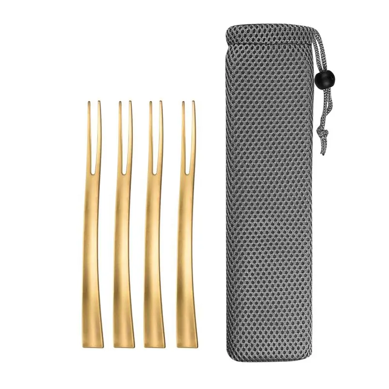 gold 4 pcs JueQi 4/8 шт красочные кухонные вилки из нержавеющей стали для фруктов набор столовых приборов вилка для торта, десертная посуда для закусок чайная столовая вилка - Цвет: gold 4 pcs
