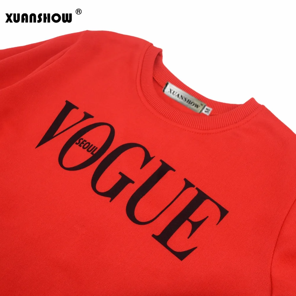 XUANSHOW Осень зима 2 предмета женщины VOGUE Буквы напечатанный Толстовка+ брючный костюм Спортивные остюмы Длинный рукав Спортивная одежда Снаряжение
