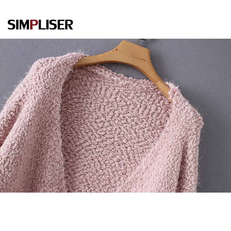 Women Cardigans Popcorn Sweaters Open Knitted Coat Grey Black Pink Mohair Oversize Outwear With Pocket Long Sleeve Knitwear 2019 |