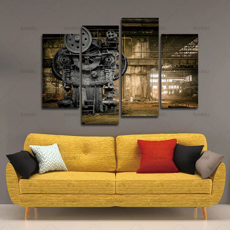 

4 Panels Canvas Photo Prints Metallurgical Firm Waiting For A Demolition Machine Wall Art Paintings Wall Decorations