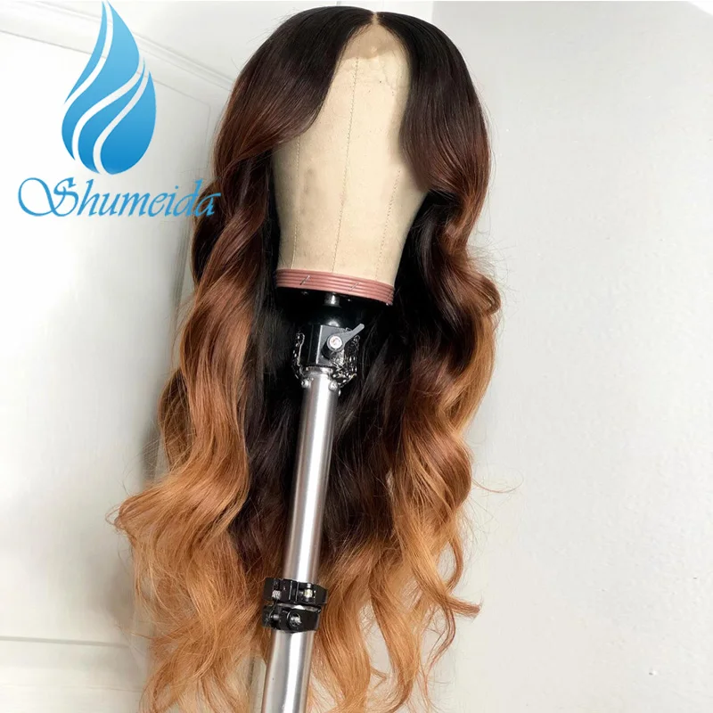 SHD бразильские объемные волнистые парики с волосами младенца Омбре цвет