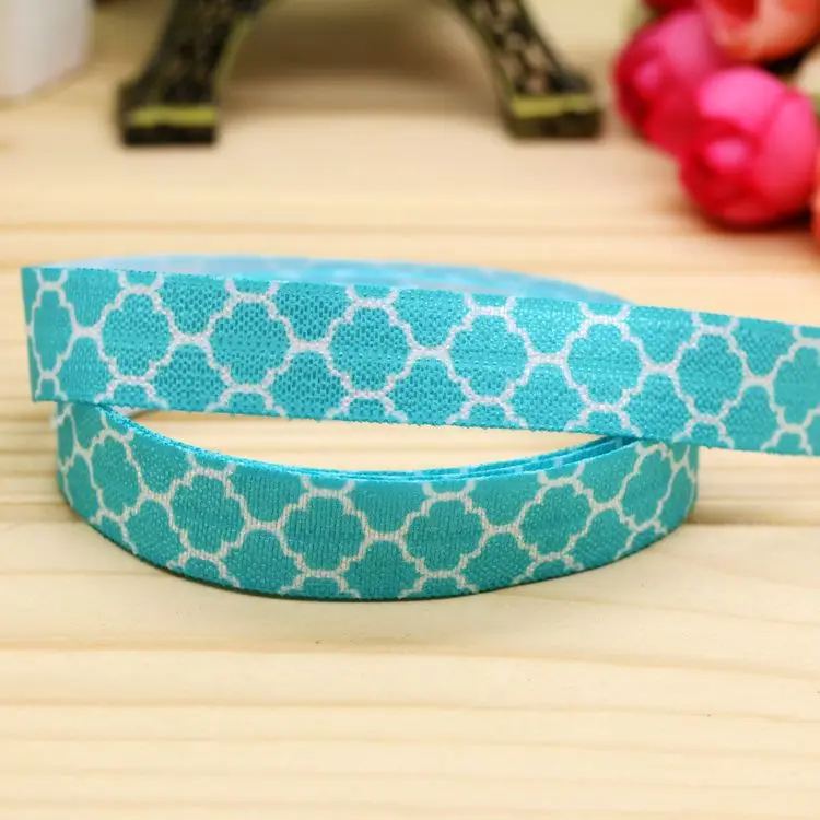 5/8'' Free shipping Fold Elastic FOE quatrefoil tiff blue printed headband headwear hairband diy decoration wholesale OEM P5547 | Дом и