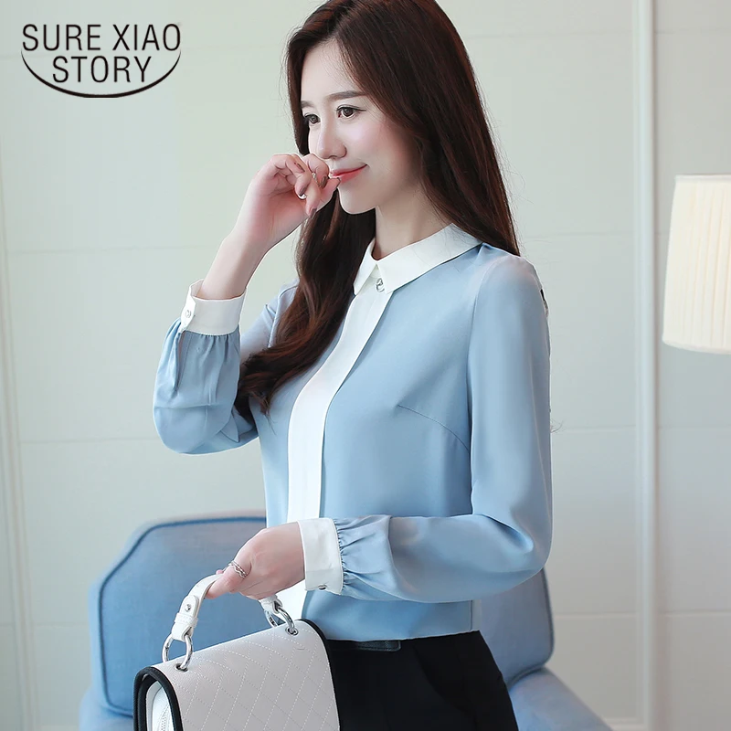 Новинка 2018 осенняя рубашка шифоновые Женские топы и блузки рубашки с длинным