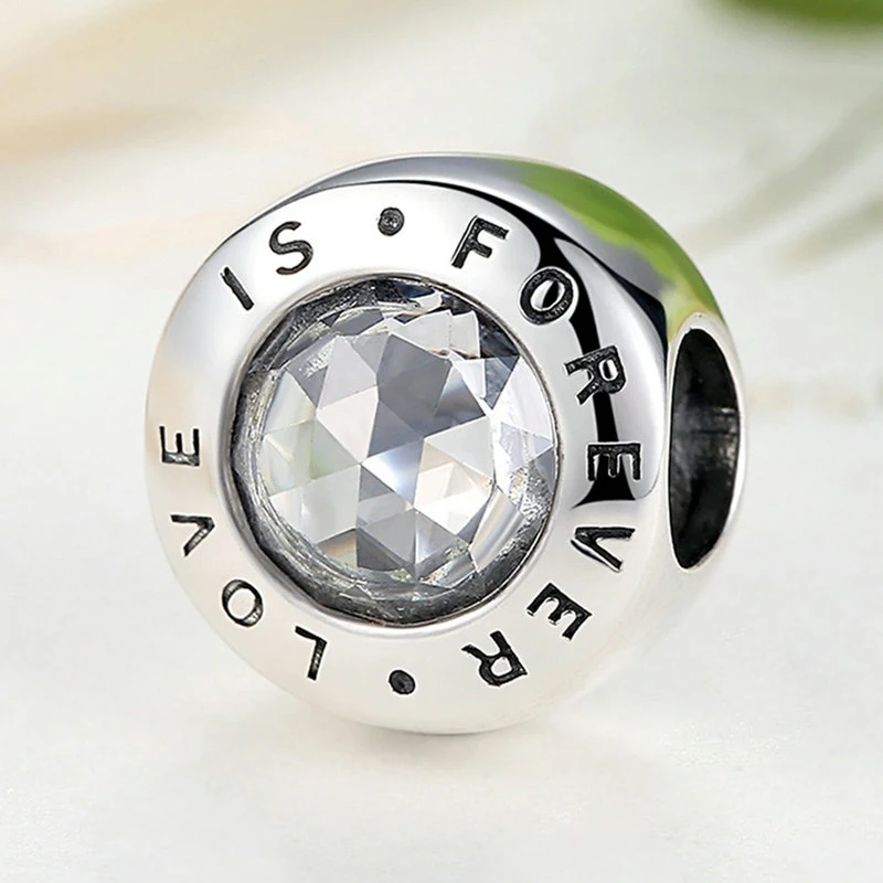 925 Sterling Silver Love Is Forever With Clear CZ Charm Beads Fit Original Pandora Bracelet Authentic Luxury DIY Jewelry Gift | Украшения и