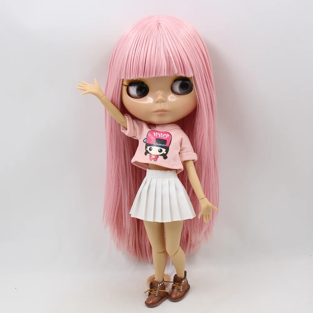Blyth Joint Body 1/6 кукла розовые прямые волосы Обнаженная загар кожа с челкой/бахрома BJD подходит для DIY игрушки для девочек No.230BL6122