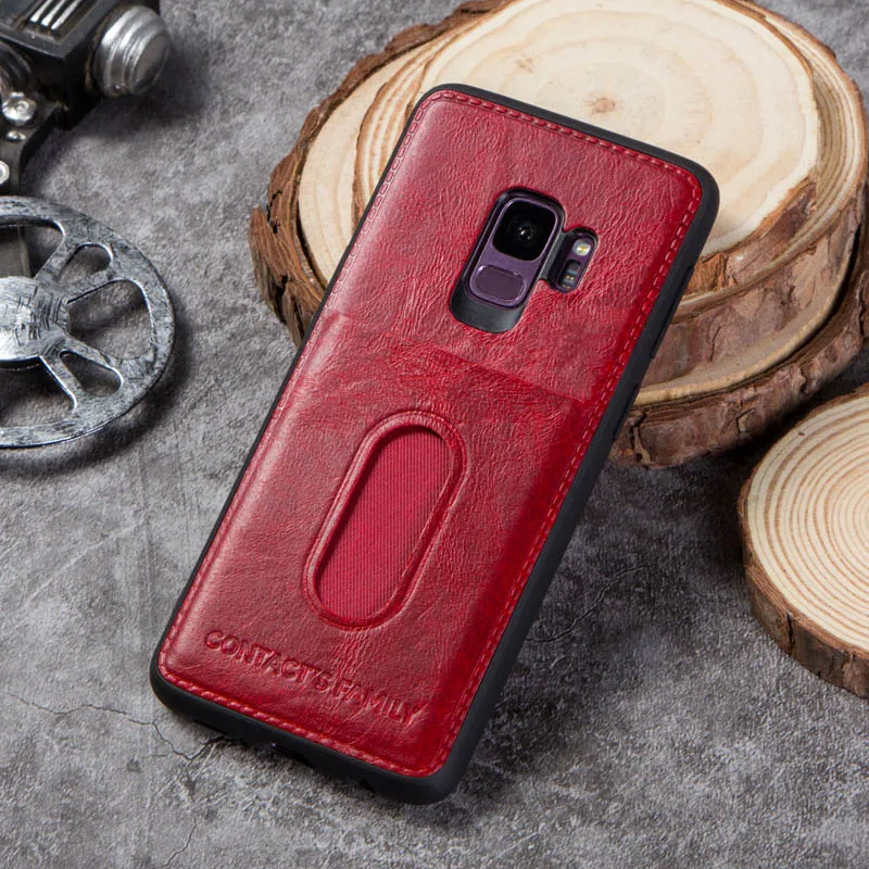 Обувь из натуральной кожи с отделением для карт чехол для samsung Galaxy S9 подставка держатель чехол для samsung Galaxy S9 противоударный Для мужчин Бизнес задняя крышка - Цвет: 1001-red