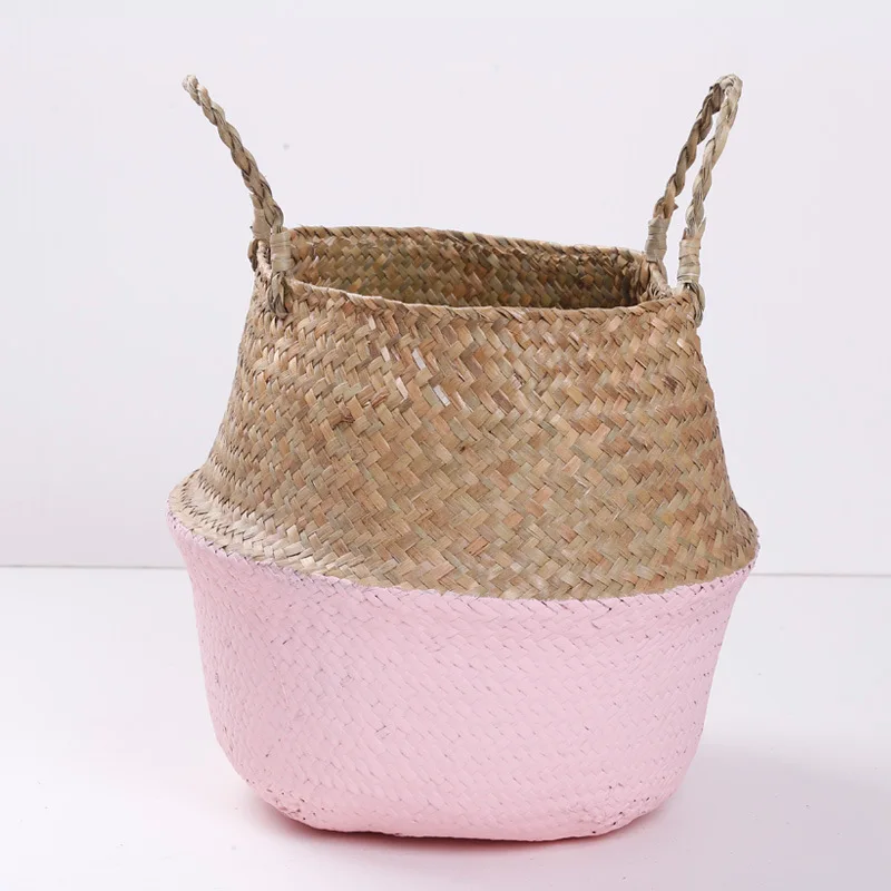 Half Pink Морские водоросли тканые корзины, для хранения складной мешок для стирки соломенная шляпа в стиле пэчворк плетеная мебель из ротанга живота садовый цветочный горшок плантатор бамбуковая корзина - Цвет: Half Pink