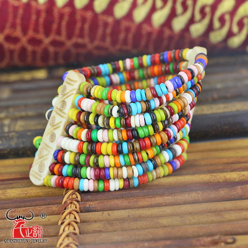 Кость тибетского яка браслеты и для женщин ручной работы Цвет бусины браслет